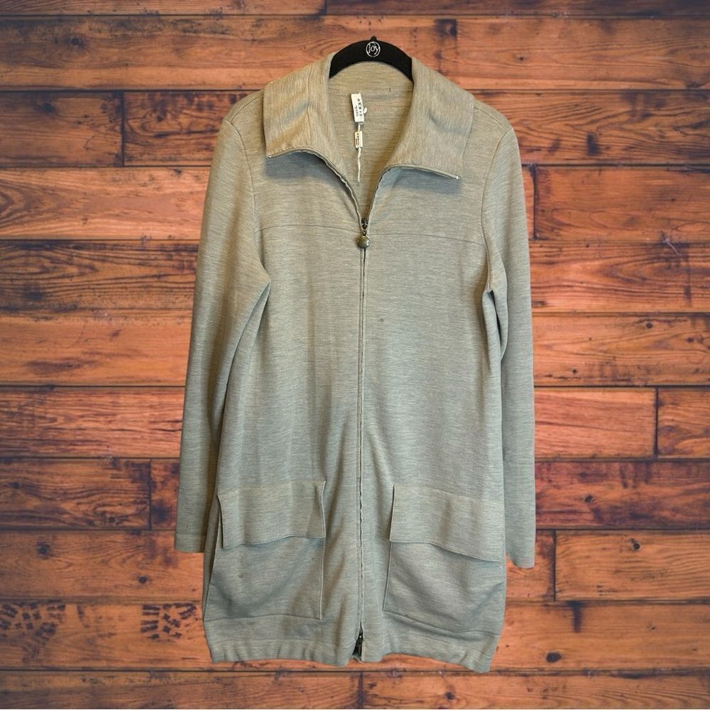 Akris‎ Punto Heather Beige Wool Knit Mock Neck Cardigan Jacket Size 8